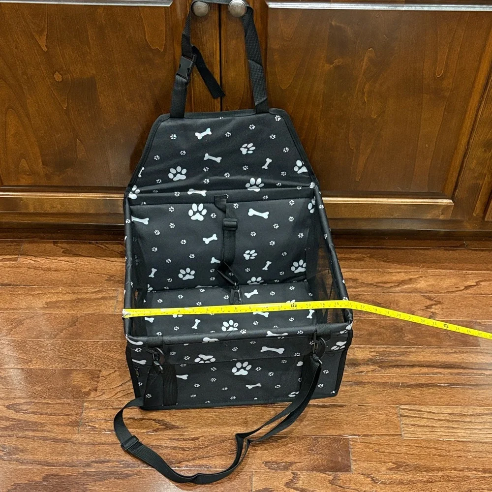 Black Pet Car Seat with Paw and Bone Print